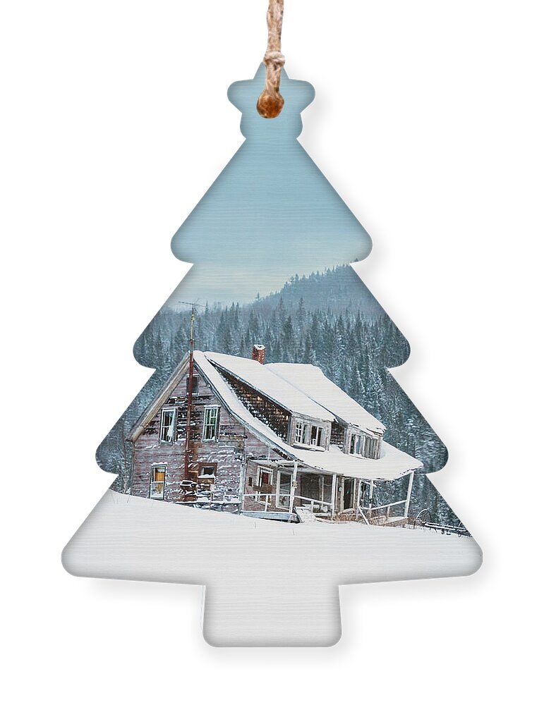America Ornament featuring the photograph Winter At The Old Farm House Vertical- Pittsburg, NH by John Rowe