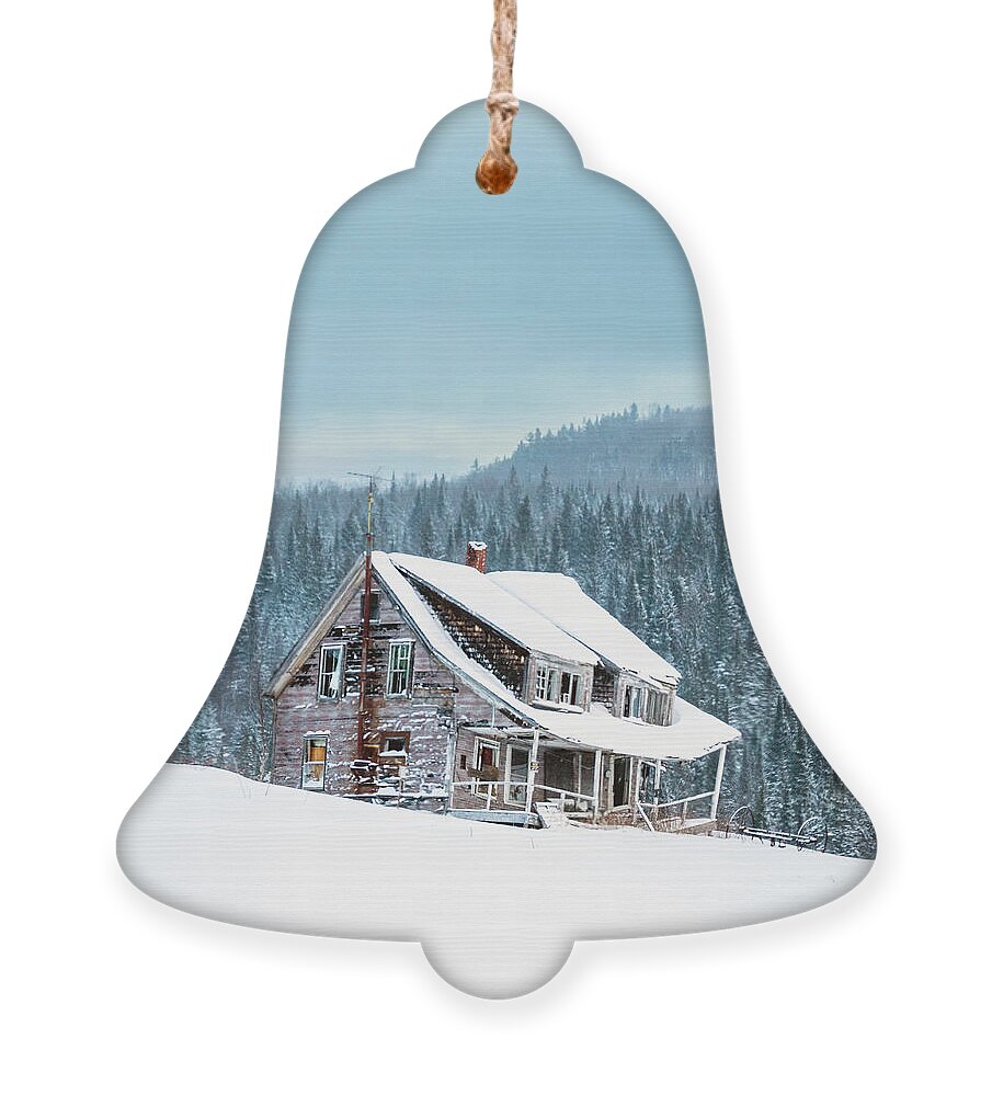 America Ornament featuring the photograph Winter At The Old Farm House Vertical- Pittsburg, NH by John Rowe