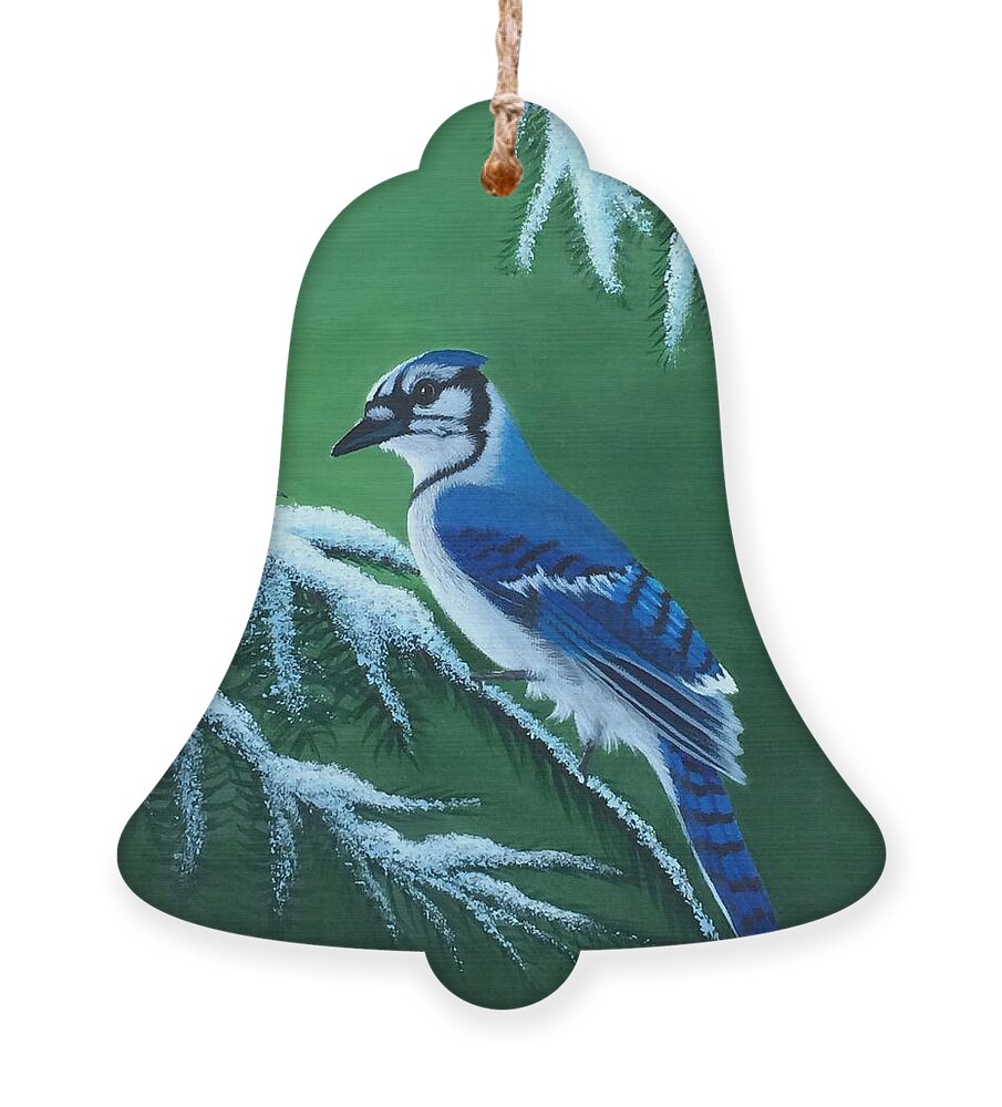 Blue Jay Ornament featuring the painting Winter Blues by Marlene Little