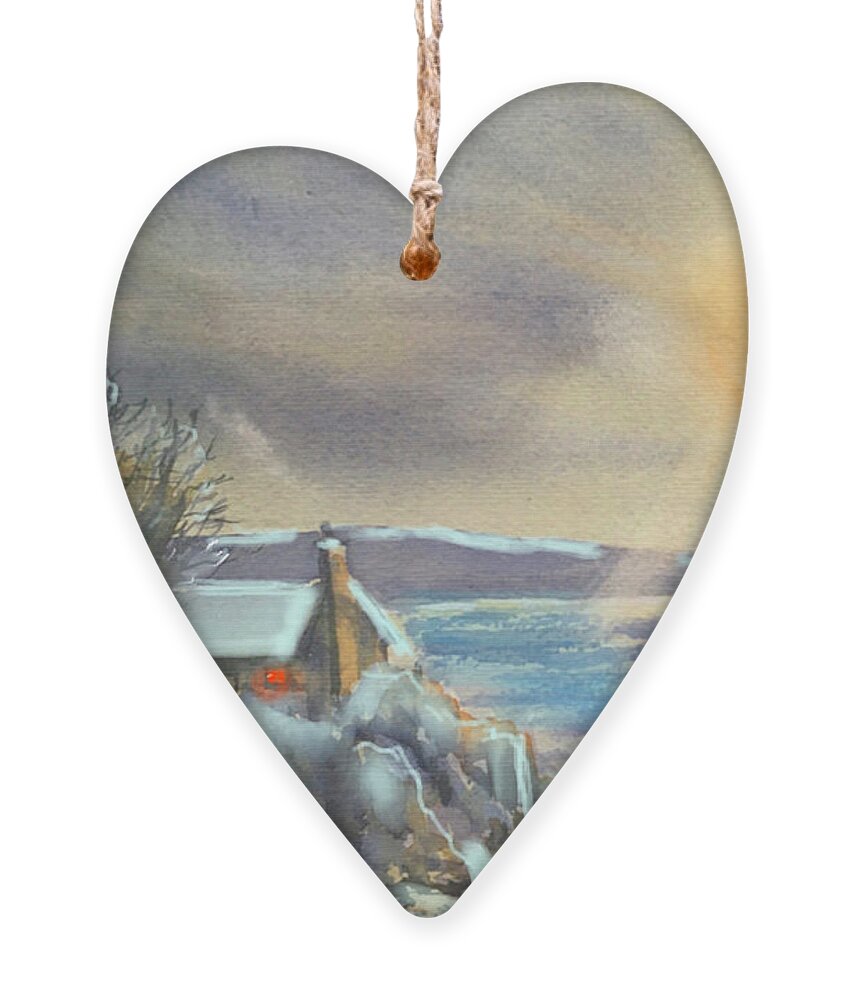 Watercolour Ornament featuring the painting Winter by the Lake by Glenn Marshall