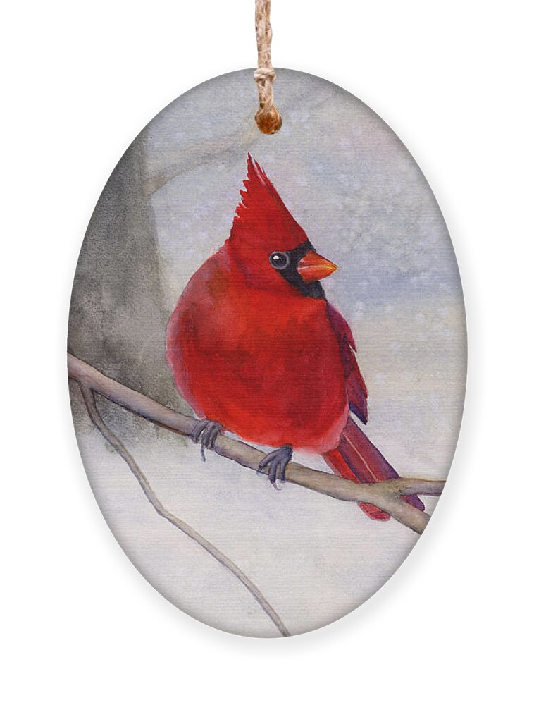 Cardinal Ornament featuring the painting Winter Cardinal by Hailey E Herrera