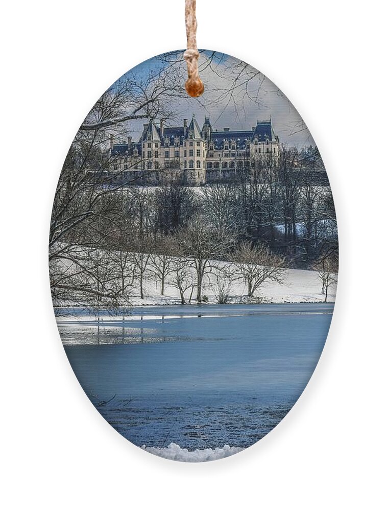 Lagoon Ornament featuring the photograph Winter Comes To The Biltmore Mansion On The Hill by Carol Montoya
