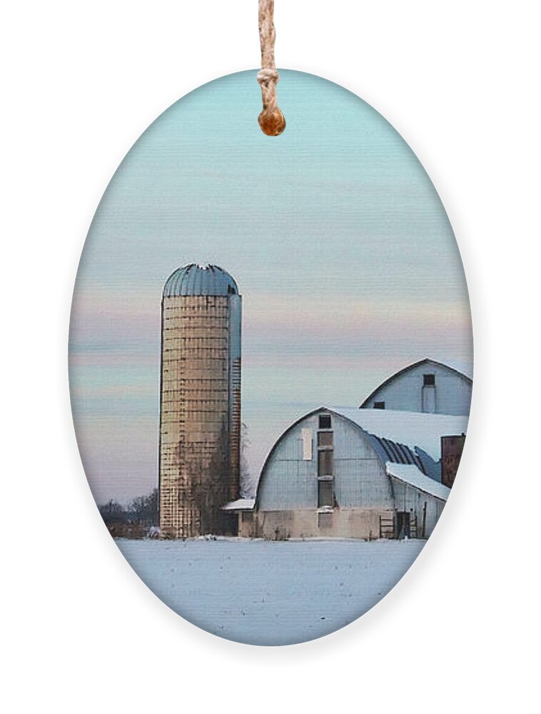Winter Ornament featuring the photograph Winter Farm and Barns Ontario by Tatiana Travelways