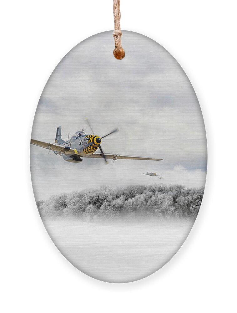 P-51 Mustang Ornament featuring the digital art Winter Stallions by Airpower Art