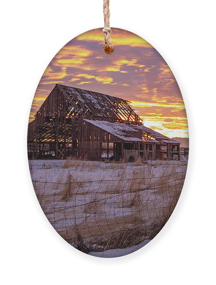 Barn Ornament featuring the photograph Winter Sunset at Mapleton Barn by Wesley Aston