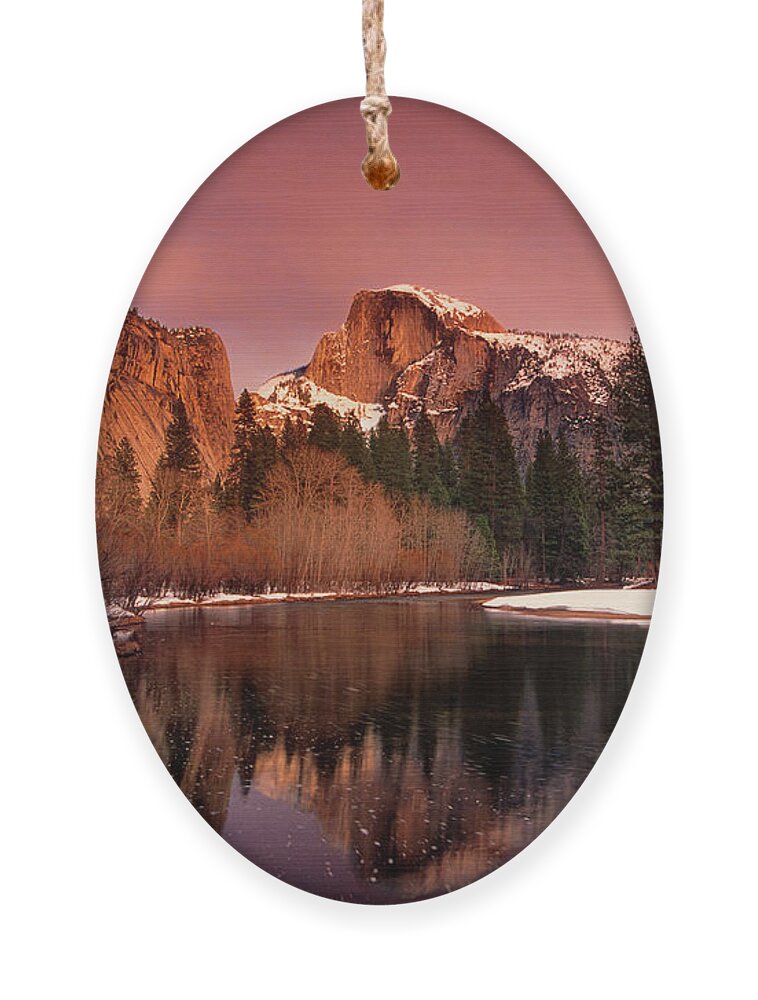 North America Ornament featuring the photograph Winter Sunset Lights Up Half Dome Yosemite National Park by Dave Welling