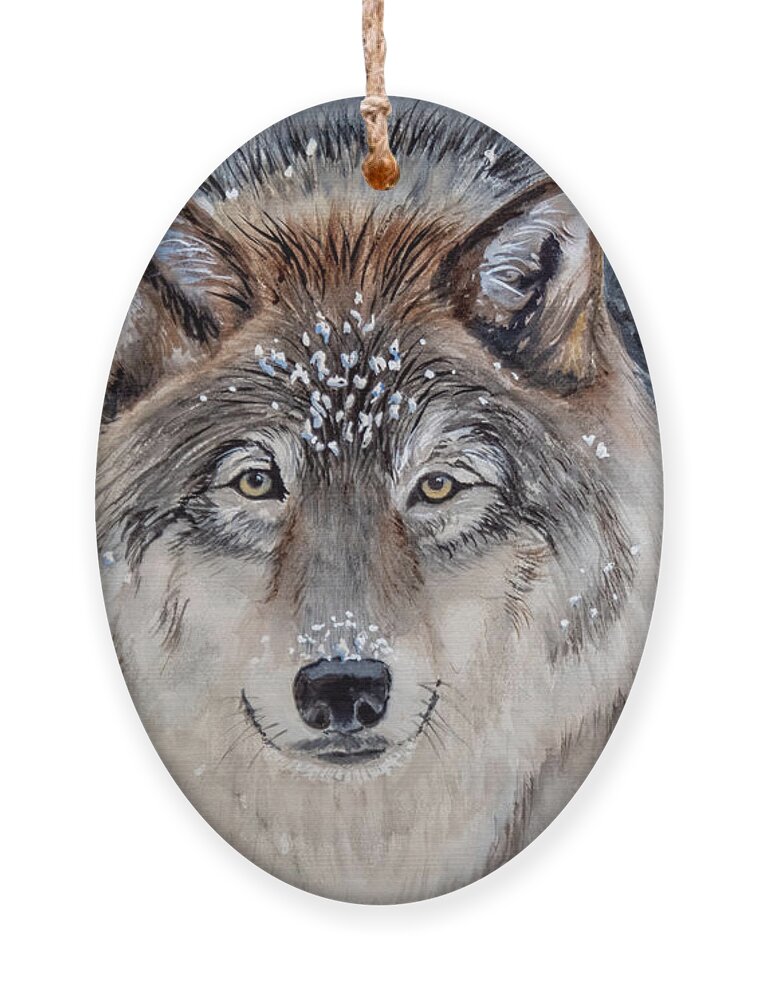 Wolf Ornament featuring the painting Winter Wolf by Jeanette Mahoney