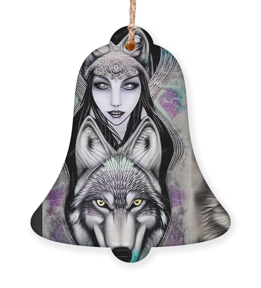Goddess Ornament featuring the digital art Wolf Goddess by Angela Hobbs aka Digital Art Cafe