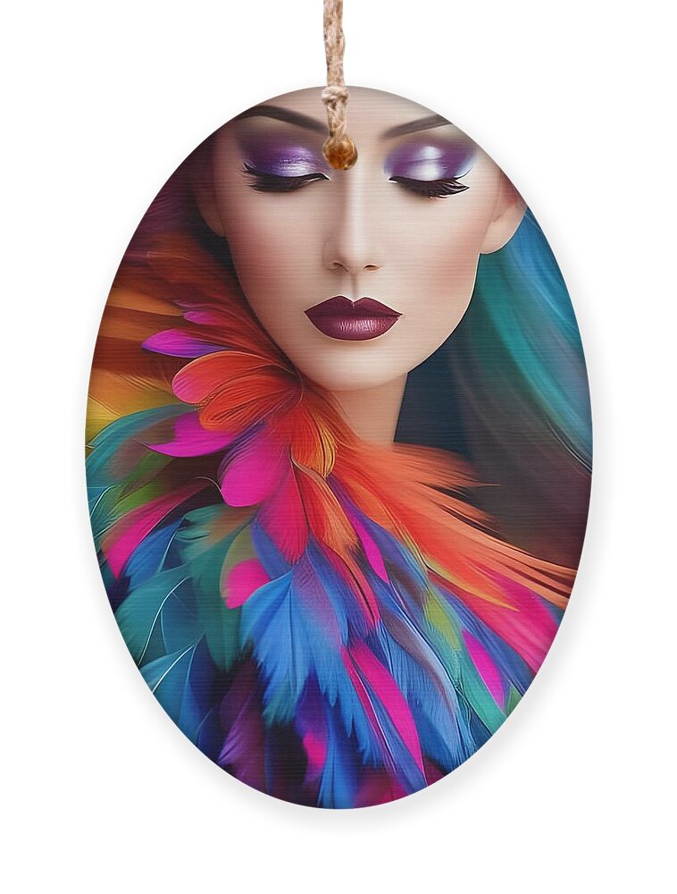 Portrait Ornament featuring the digital art Woman with a Feather Shawl by Judi Suni Hall