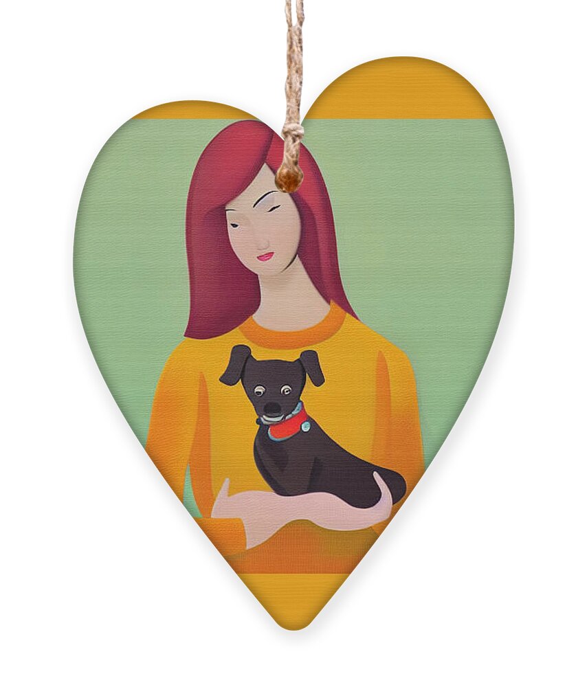 Woman With Dog Ornament featuring the digital art Woman with Dog by Caterina Christakos