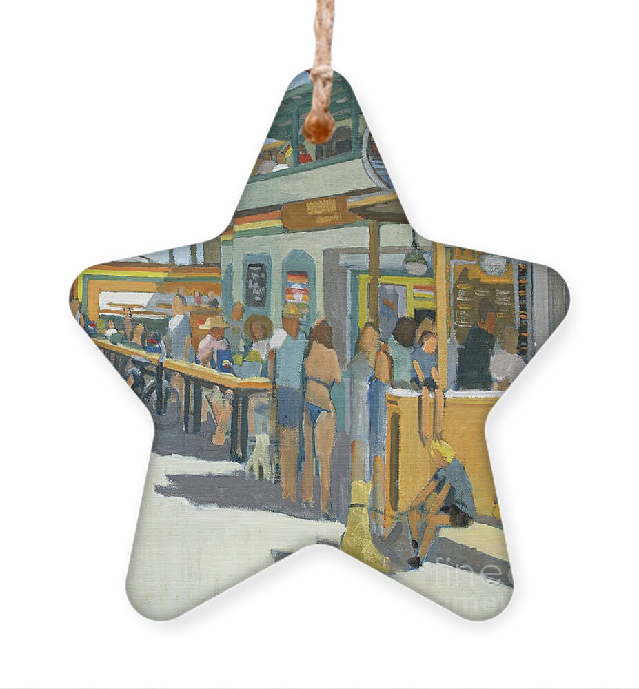 Woodys Ornament featuring the painting Woody's Breakfast and Burgers - Pacific Beach, San Diego, California by Paul Strahm