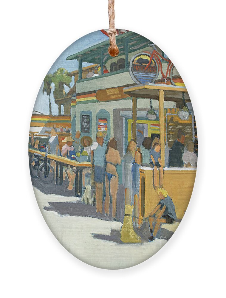 Woodys Ornament featuring the painting Woody's Breakfast and Burgers - Pacific Beach, San Diego, California by Paul Strahm