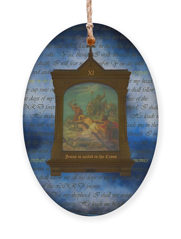 Easter Ornament featuring the digital art XI Jesus Is Nailed To The Cross by Joan Stratton