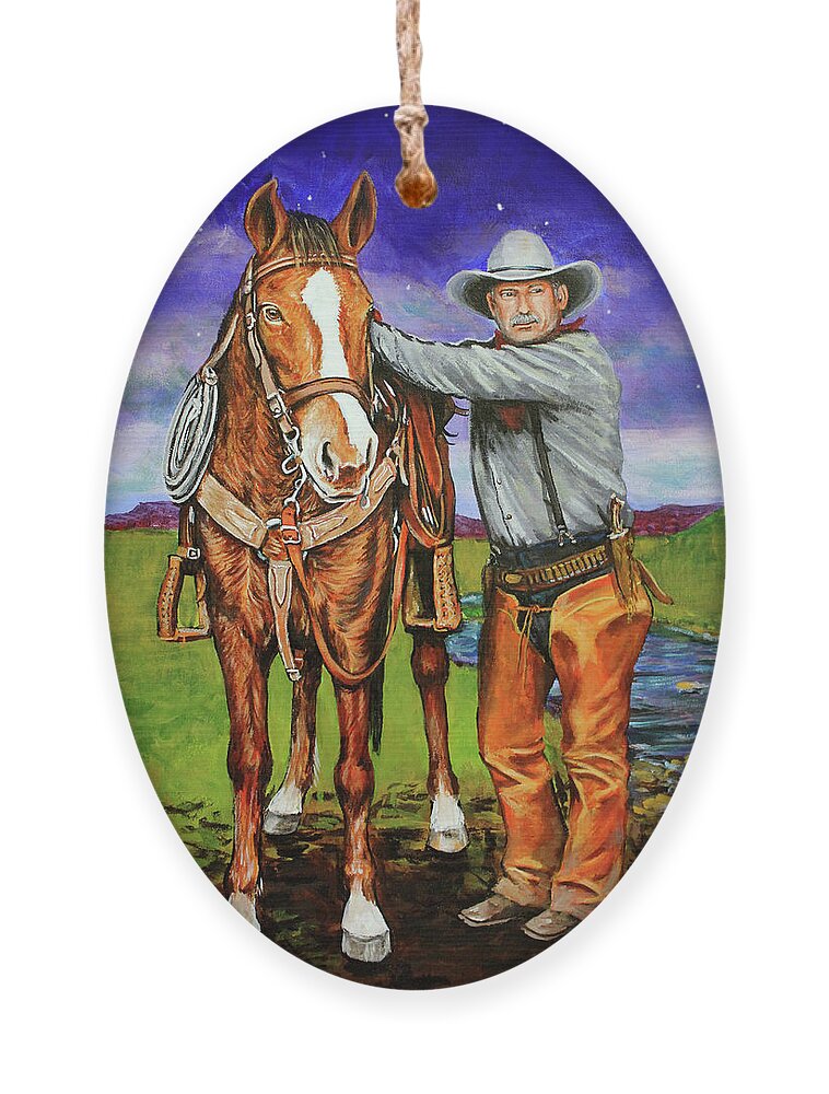 Cowboy Ornament featuring the painting Yeah, I See It, Too by Karl Wagner