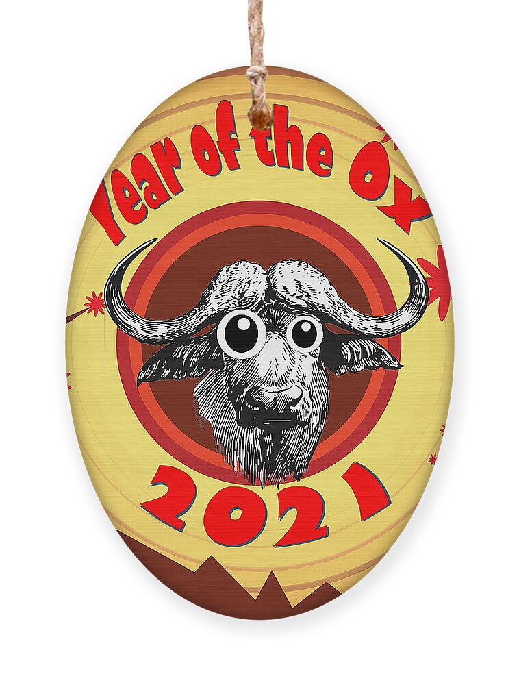 Ox Ornament featuring the digital art Year of the Ox 2 with Googly Eyes by Ali Baucom
