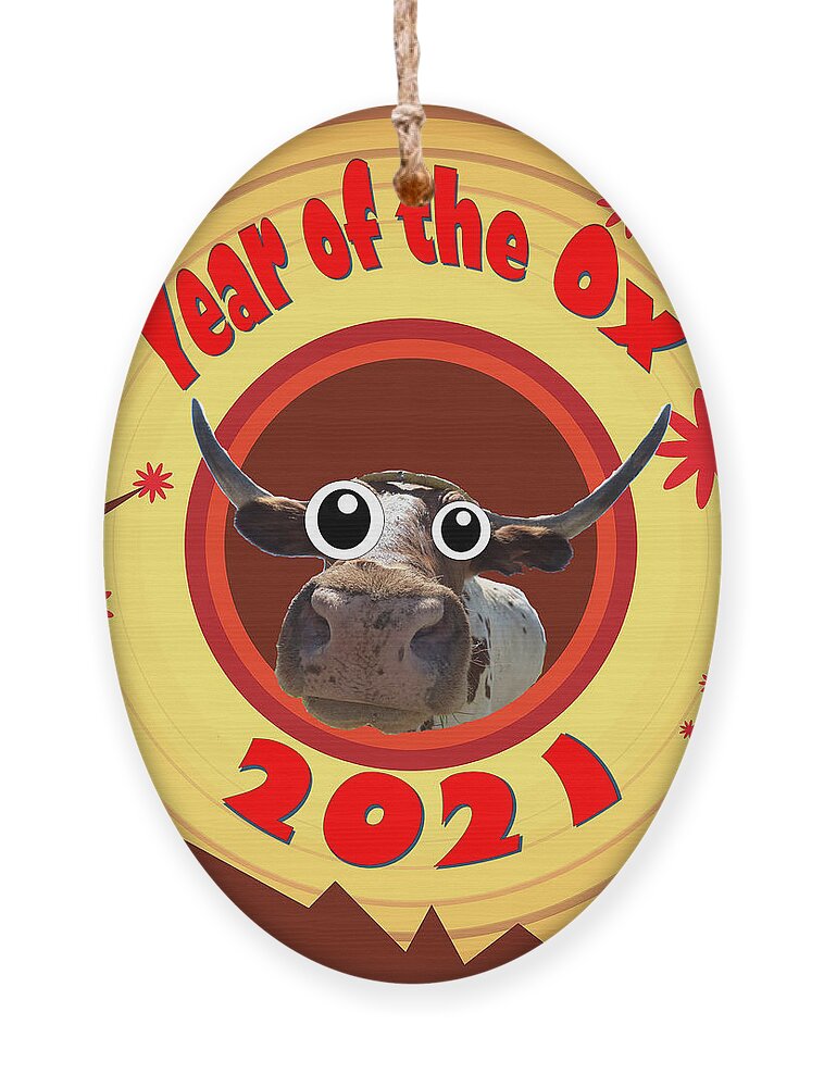 Ox Ornament featuring the digital art Year of the Ox with Googly Eyes by Ali Baucom