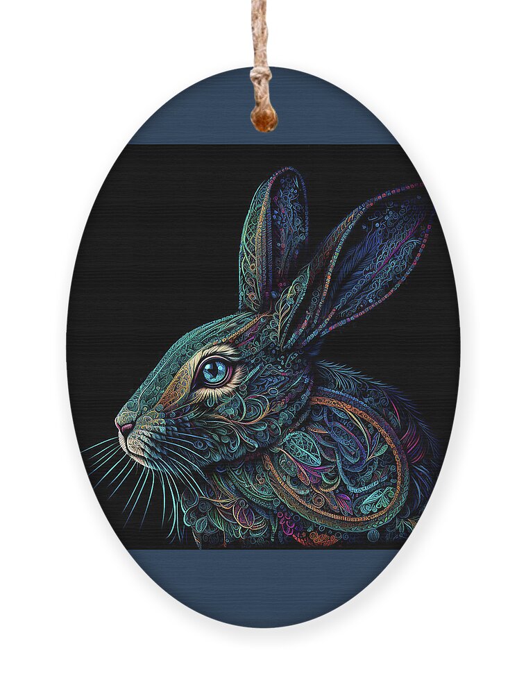 Rabbits Ornament featuring the digital art Year of the Rabbit - Blue by Peggy Collins