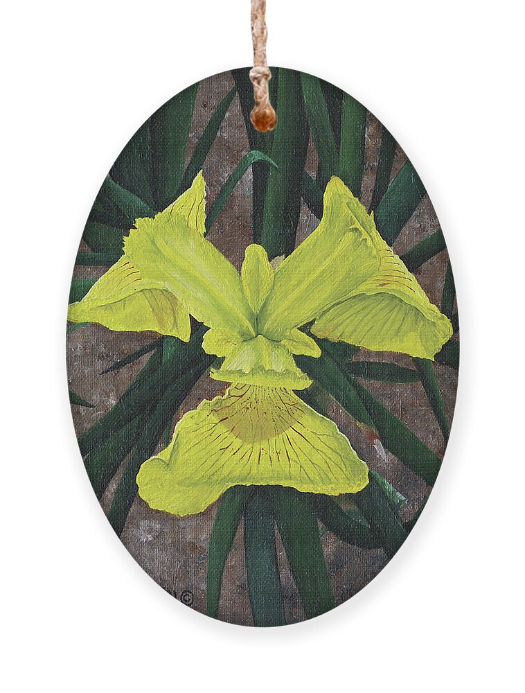 Yellow Flag Ornament featuring the painting Yellow Flag by Heather E Harman