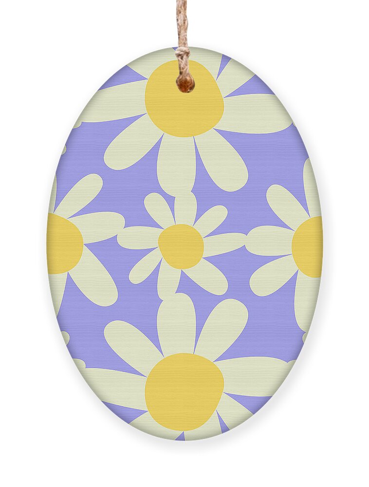 Yellow Ornament featuring the digital art Yellow, Lilac, and Cream Floral Pattern Design by Christie Olstad