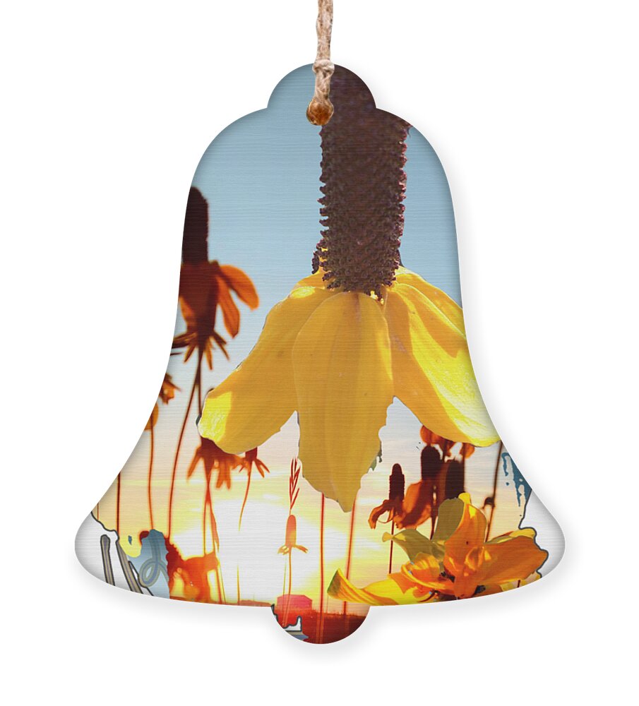 Yellow Ornament featuring the digital art Yellow Mexican Hat Summer Flower Collage by Delynn Addams