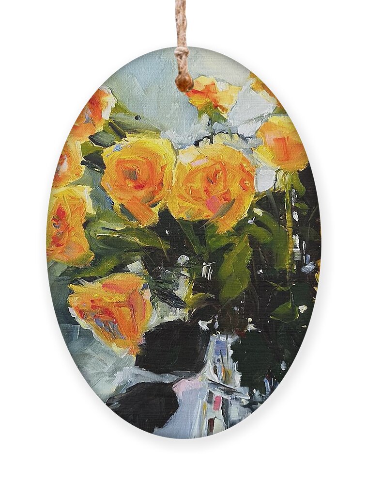 Floral Ornament featuring the painting Yellow Roses by Sheila Romard