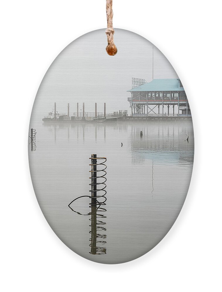 Hudson River Ornament featuring the photograph Yonkers Pier in Thick Fog by Kevin Suttlehan