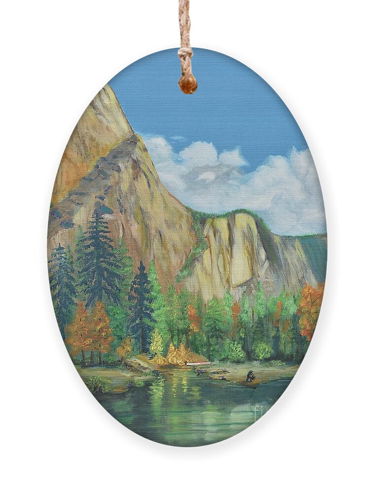 Yosemite Ornament featuring the painting Yosemite Mountains-3 Brothers by Monika Shepherdson