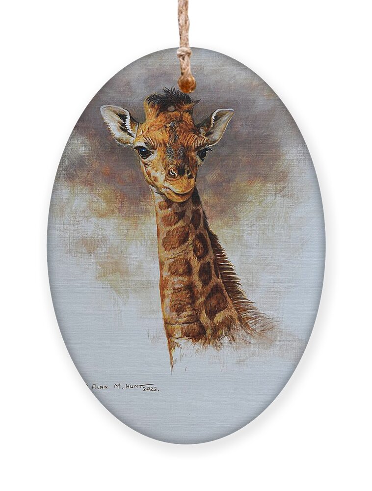 Giraffe Ornament featuring the painting Young Giraffe by Alan M Hunt