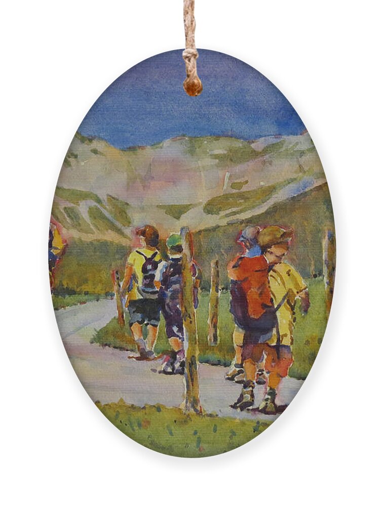 Summer Ornament featuring the painting Young Hikers by David Gilmore