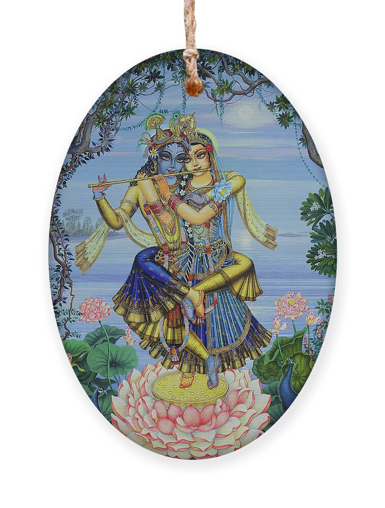 Krishna Ornament featuring the painting Yugal Kishore on lotus by Vrindavan Das