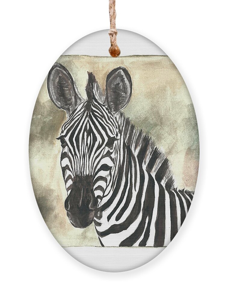 Zebra Ornament featuring the painting Zebra by Pamela Schwartz