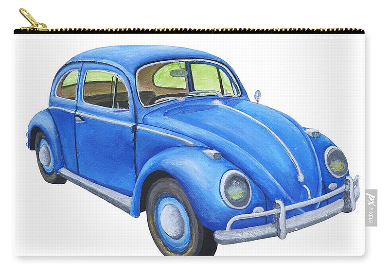 Bug Zip Pouch featuring the painting Blue Volkswagon Beetle Painting by Keith Webber Jr