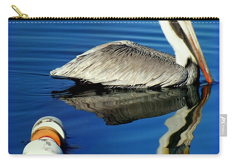 Pelicans Zip Pouch featuring the photograph Blues Pelican by Karen Wiles