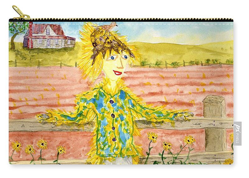  Jim Taylor Zip Pouch featuring the painting  Cheerful Scarecrow by Jim Taylor