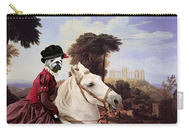 English Bulldog Zip Pouch featuring the painting English Bulldog Art Canvas Print - The Noble Lady by Sandra Sij