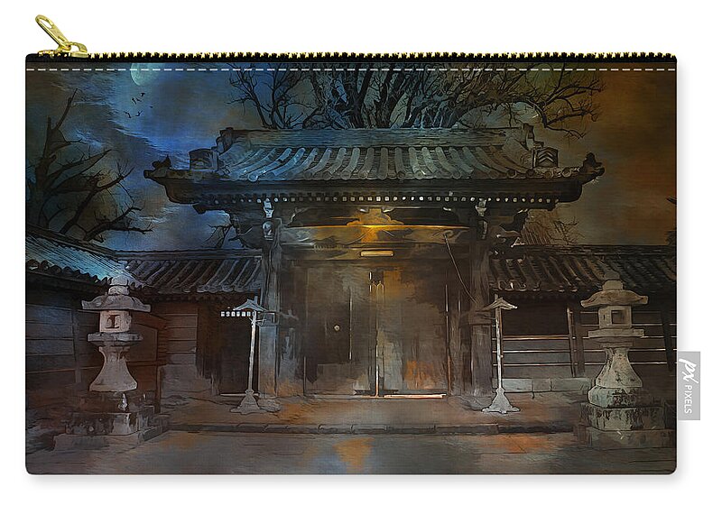 Temple Zip Pouch featuring the mixed media GATE..Asian Moon. by Andrzej Szczerski