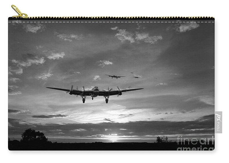 Lancaster Bombers Zip Pouch featuring the digital art Made It Home - Mono by Airpower Art