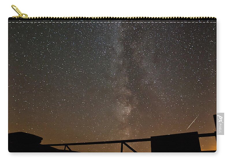 Astrophotography Zip Pouch featuring the photograph Milky Way behind the gate by B Cash