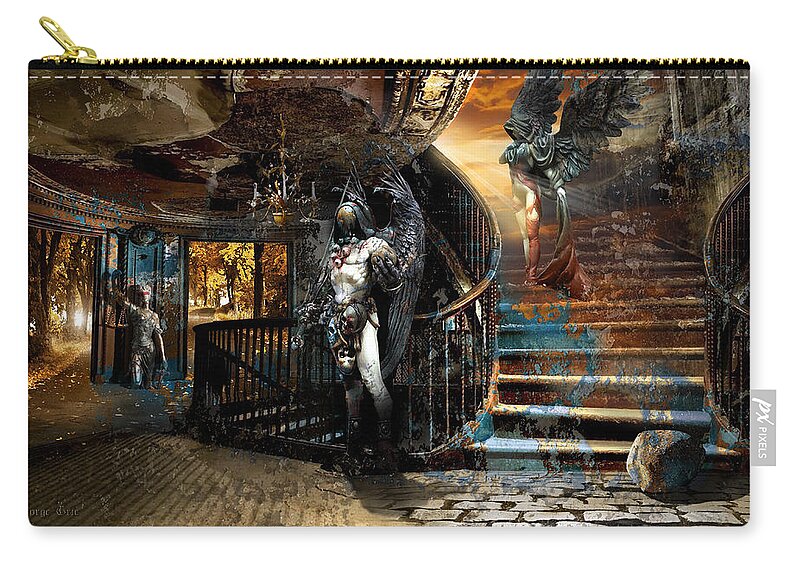Angel Grim Reaper Femida Carry-all Pouch featuring the digital art Stairway to Heaven vs. Stairwell to Hell by George Grie