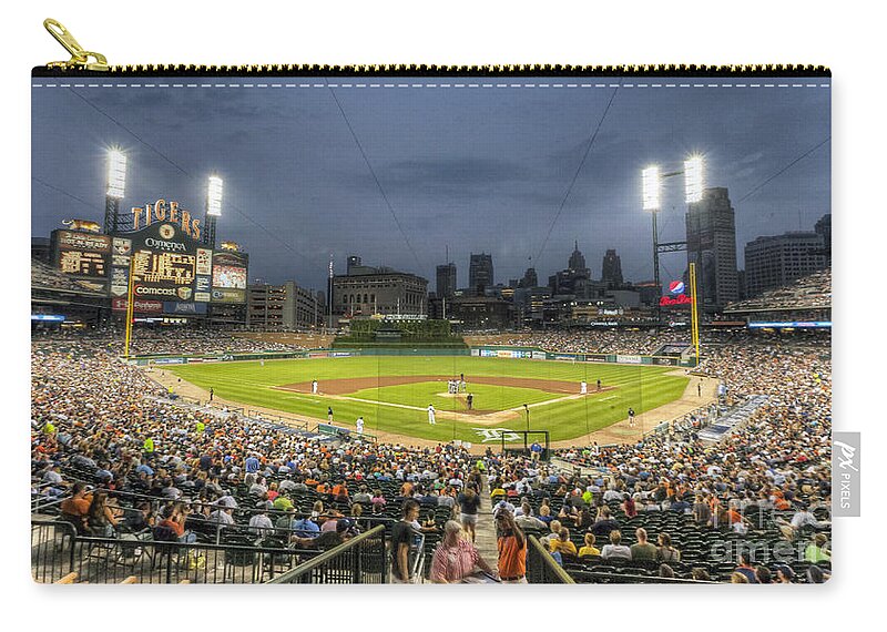 Comerica Zip Pouch featuring the photograph 0101 Comerica Park - Detroit Michigan by Steve Sturgill