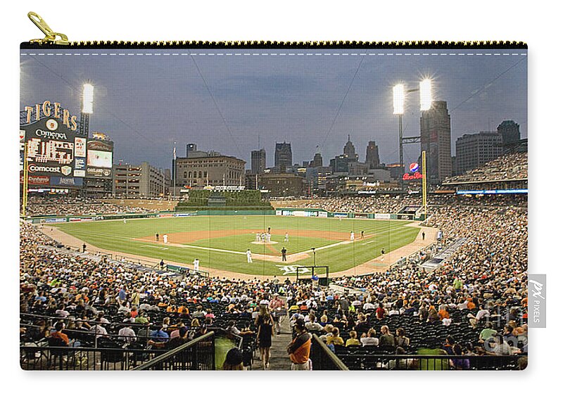 Baseball Zip Pouch featuring the photograph 0555 Comerica Park Detroit by Steve Sturgill