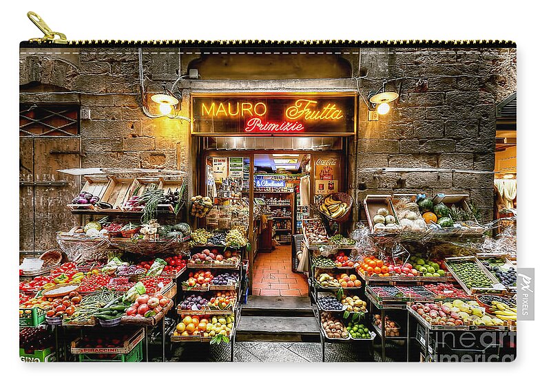 Florence Zip Pouch featuring the photograph 0765 Florence Fruit Market by Steve Sturgill