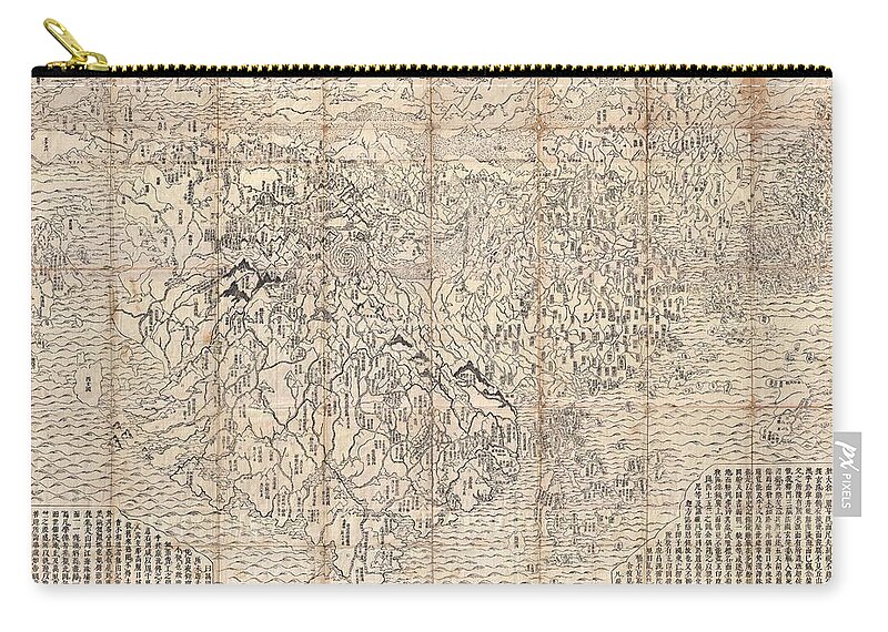 A Seminal Map Of Extreme Significance. This Is The First Japanese Printed Map To Depict The World Zip Pouch featuring the photograph 1710 First Japanese Buddhist Map of the World Showing Europe America and Africa by Paul Fearn