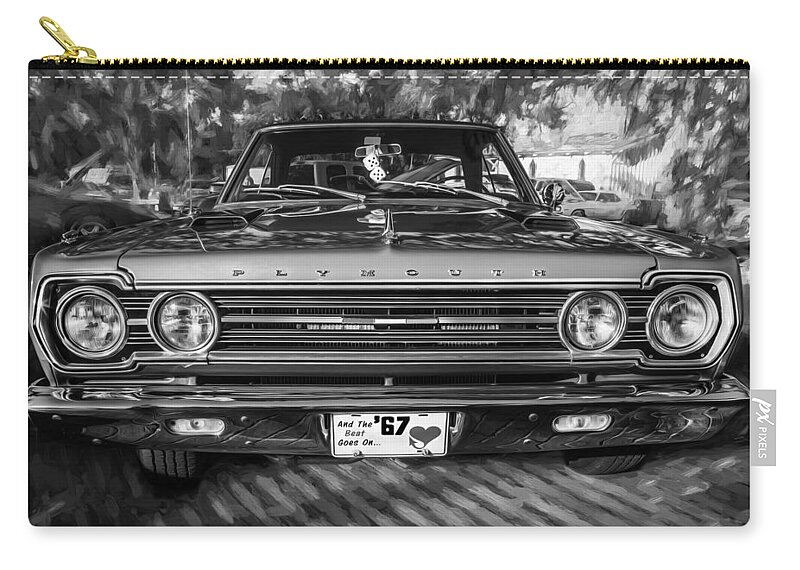 1967 Plymouth Zip Pouch featuring the photograph 1967 Plymouth Belvedere GTX 440 Painted BW by Rich Franco