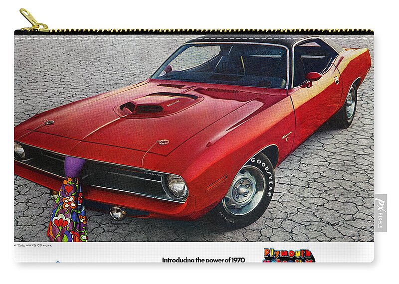 1970 Zip Pouch featuring the digital art 1970 Plymouth Hemi 'Cuda by Digital Repro Depot