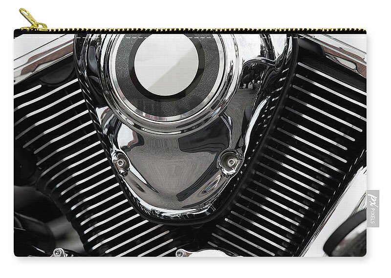 Vehicle Part Zip Pouch featuring the photograph Abstract Motorcycle Engine #1 by Andrew Dernie