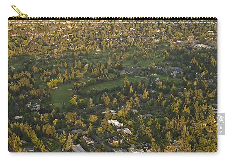 Bellevue Skyline Zip Pouch featuring the photograph Aerial view of Bellevue skyline #1 by Jim Corwin