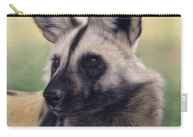 Wild Dog Zip Pouch featuring the painting African Wild Dog Painting #1 by Rachel Stribbling