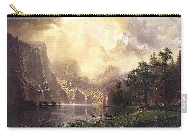 Bierstadt Zip Pouch featuring the painting Among The Sierra Nevada Mountains California #1 by Pam Neilands