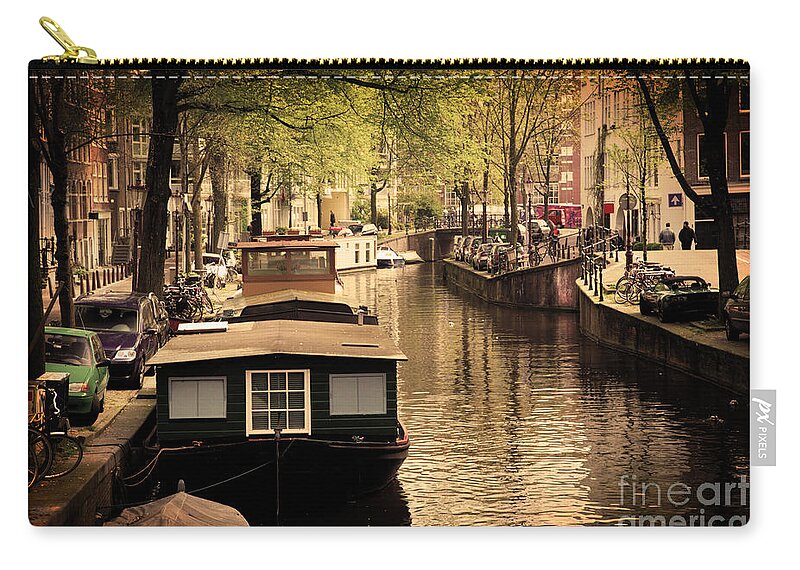 Amsterdam Zip Pouch featuring the photograph Amsterdam romantic canal #1 by Michal Bednarek